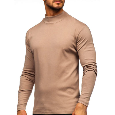 Rela Bota Mens Half Turtleneck Long Sleeve Pullover Basic Designed Undershirt Stretch Slim Fit Sweaters Khaki