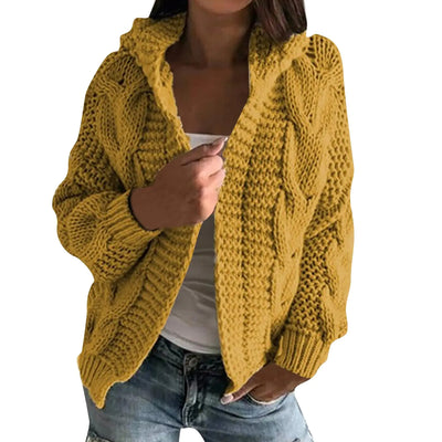 Suéteres de invierno para mujer 2024Suéter de punto trenzado para mujerCárdigan grueso abierto frontal Suéteres de moda abrigos bonitos de vestir de punto de lana con manga larga Chaquetas de Navidad feas (Amarillo M)