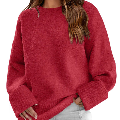Red Sweaters for Women 2023 Fall Long Sleeve Oversized Fuzzy Knit Pullover Sweater M