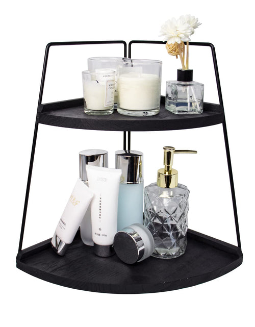 Load image into Gallery viewer, TNQNCFL 2 Tier Bathroom Counter OrganizerStanding Rack Cosmetic HolderWood Bathroom OrganizerVanity Organizer Bathroom Counter Trayfor BathroomBedroom (Black)
