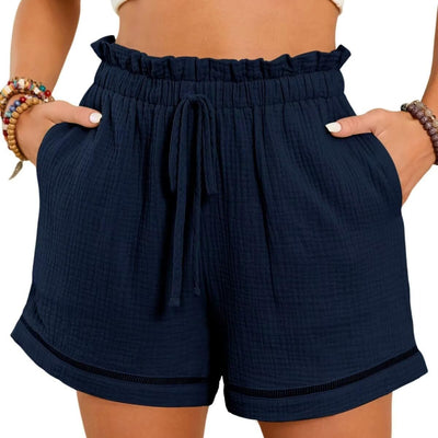 FMIRREO Shorts for Women Summer Linen Shorts Womans Shorts Casual Summer Clothes Ladies Short Pull On Womens Drawstring Lounge Shorts with Pockets Navy Small