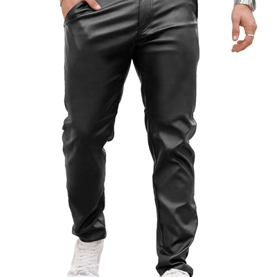 GINGTTO Mens Black Leather Pants Slim Fit Disco Pants for Men Stretch 30