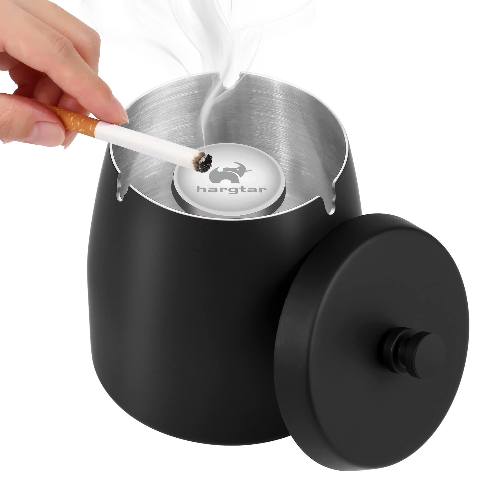 Cenicero de exterior con tapa Ceniceros para cigarrillos Ceniceros de exterior para cigarrillos Ceniceros de exterior para patio Ceniceros a prueba de viento de metal cubierto Cenicero negro extragrande