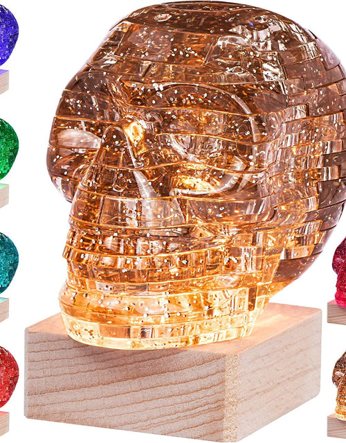 Load image into Gallery viewer, 3D Skull Crystal Puzzle Original 3D Crystal Puzzle Assembly Brain Teaser with Light-Up Wood Base Plastic Skull Puzzle Blocks 3D Model Toy Ideal Gift for Adults Kid Ages 14 and Up Skull Grey

