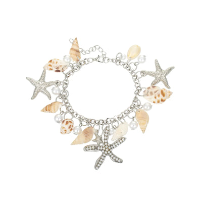 RUOFFETA Collar Pulsera Estrella de Mar Concha Grueso de Declaración Collar Disfraz Sirena Joyería de Playa para Mujeres (Tobillera Plateada)