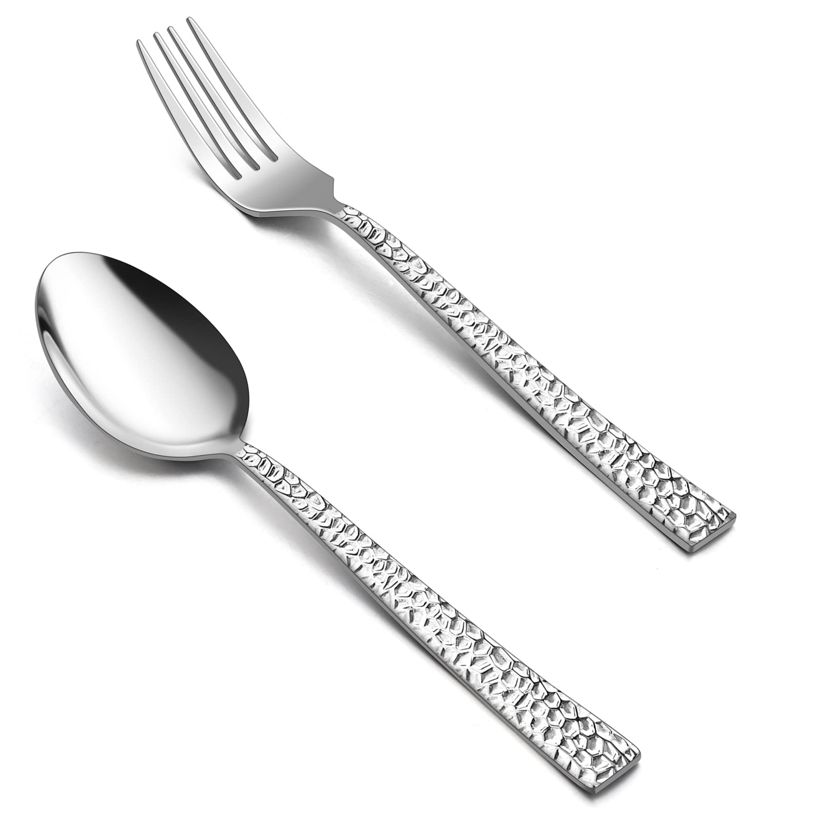 Ensemble de couverts en argent martelé (20 cm) HaWare, 24 pièces en acier inoxydable, pour la maison/cuisine/restaurant, comprend 12 fourchettes de table et 12 cuillères de table, lavable au lave-vaisselle