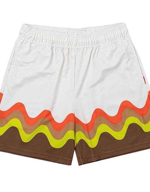 Load image into Gallery viewer, DIOTSR Mens Graphic Shorts Casual Streetwear Cool Basketball Shorts Running Workout Shorts with Pockets (Waves-White&amp;CoffeeLarge)
