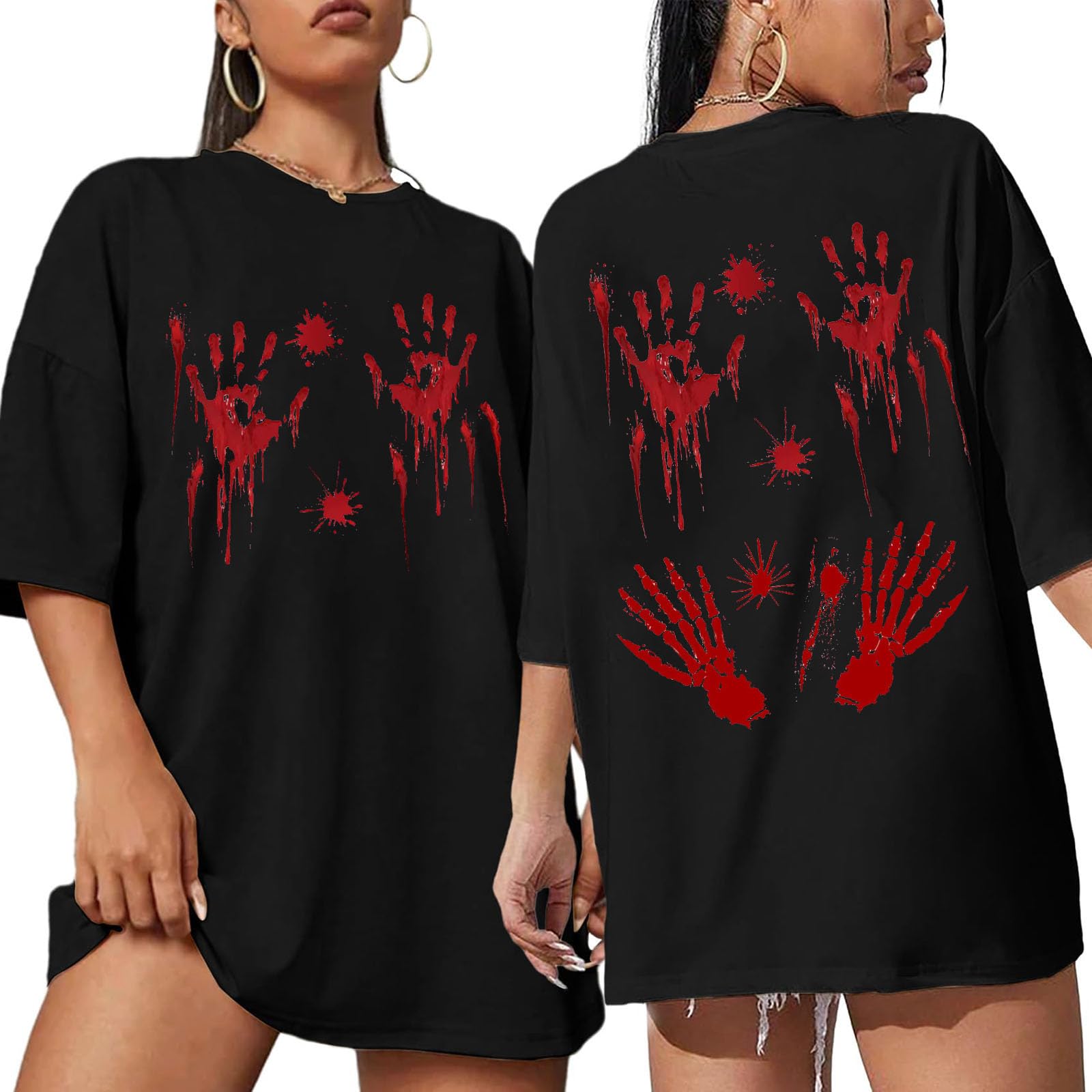 DAXWUQO Halloween Horror Oversized T-Shirt Women Halloween Horror O-Neck T-Shirt Halloween Horror Movie Scary Graphic Shirt(Black-3Small)