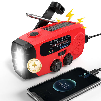 Emergency Hand Crank Radio Emgykit - 2000mAh/7400mWh AM/FM/NOAA Solar Hand Crank Emergency Radio with 3 LED Flashlights SOS Function for Emergencies Snowstorms