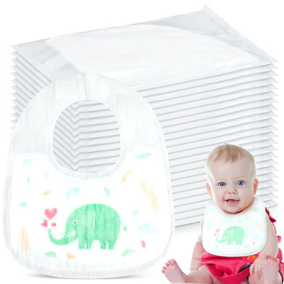 Skicuff 100 Pcs Disposable Baby Bibs Bulk for Baby Boys and Girls Individually Packaged Hygienic for Toddlers Baby Traveling and Outdoor Use