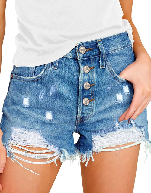 Load image into Gallery viewer, Syewan Denim Shorts for Women Womens Juniors Jean Shorts Hem Ripped Jean Shorts Hot Shorts High Waisted Shorts
