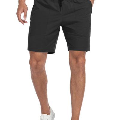 Nomolen Mens Athletic Running Shorts Quick Dry Workout Shorts 8" Lightweight Sports Gym Shorts with Zipper Pockets(Black-L)