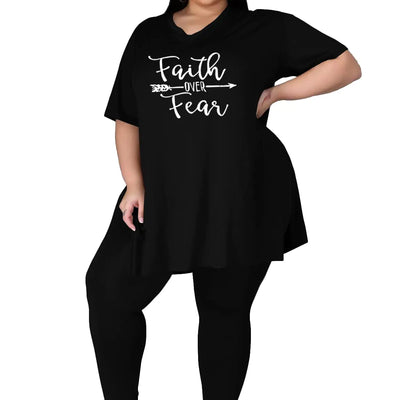 Tycorwd Womens Plus Size Two Piece Outfits Loungewear Sets Summer Oversized Tshirts Long Sweatpants Sweatsuits Sets Black5 1XL