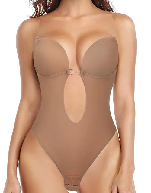 Charger l'image dans la visionneuse de galerie, JOYSHAPER Body gainant Femme Décolleté plongeant Dos Nu Soutien-gorge Bodysuit Sans couture String Dos bas pour Robe Dos Nu Marron XL
