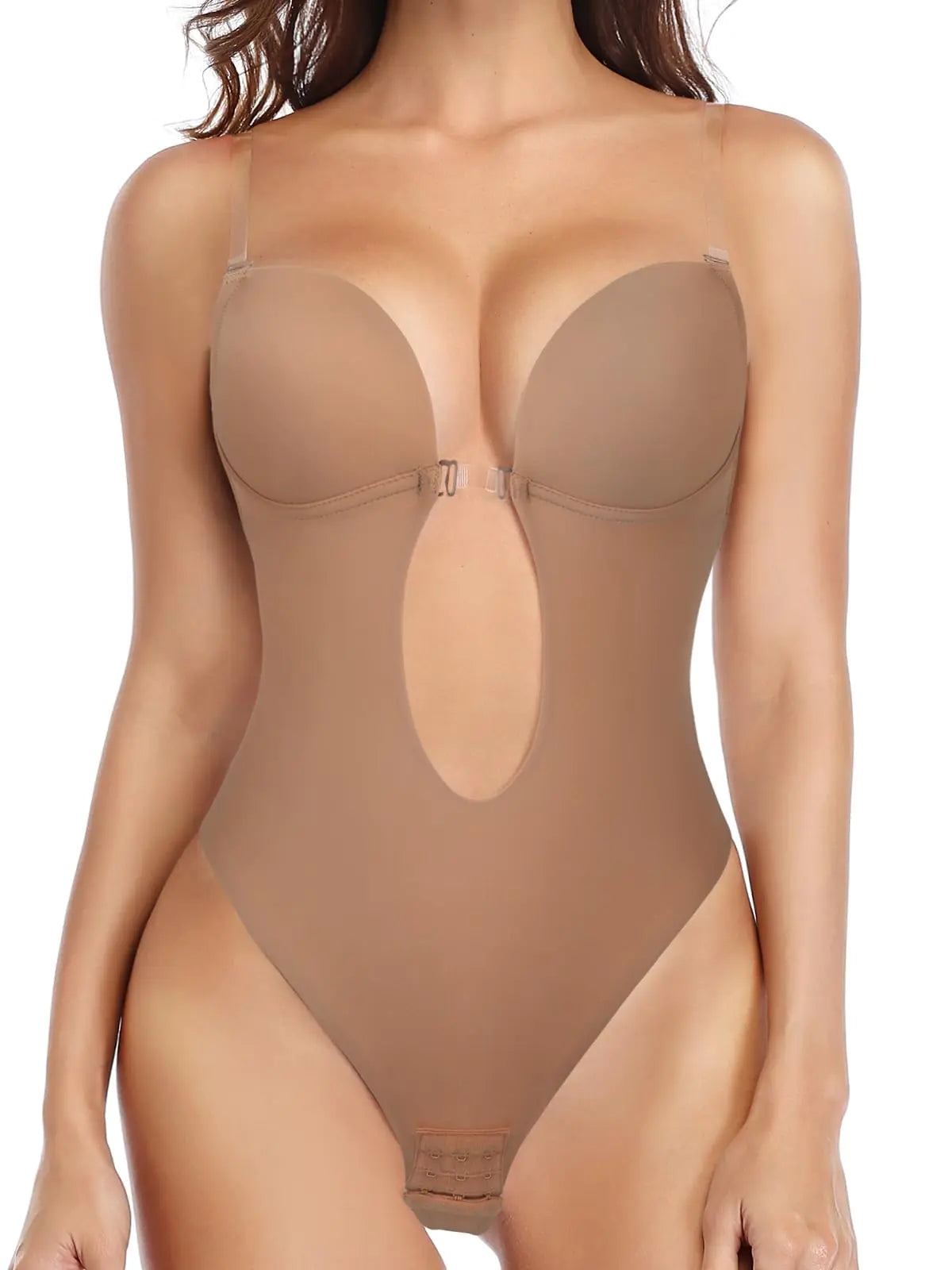 JOYSHAPER Body gainant Femme Décolleté plongeant Dos Nu Soutien-gorge Bodysuit Sans couture String Dos bas pour Robe Dos Nu Marron XL