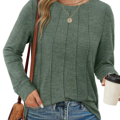 Saloogoe Long Sleeve Shirts for Women Lightweight Winter Sweaters Pullover Fall Tops 2024 Pleated Green M