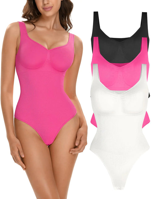 Load image into Gallery viewer, Lover-Beauty Womens 3 Piece Bodysuits Ribbed Thong Sculpting Shapewear Seamless Tank Top Black White Pink 3XL/4XL
