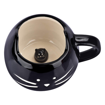 TAZA DE CAFÉ DE CERÁMICA CON FORMA DE GATO DIVERTIDA Y BONITA DE BUYNEED, 350 ML, REGALOS PARA AMANTES DE LOS GATOS, TAZAS DE TÉ PARA GATITOS, PARA MUJERES, NIÑAS Y NIÑOS, COLOR NEGRO