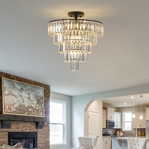 Charger l'image dans la visionneuse de galerie, Large Black Crystal Chandelier, Contemporary Style Chandelier, Dining Room, Living Room, Bedroom - Bulb Not Included  Unavailable Platforms- Temu
