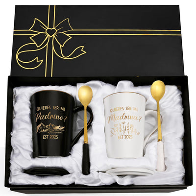 Maustic Regalo de propuesta para padrinos ¿Quieres ser mi padrino? Tazas de 2025, juego de tazas para padrinos de bautizo, regalos de propuesta para padrinos y madrinas, 14 oz, blanco y negro