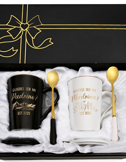 Load image into Gallery viewer, Maustic Godparents Proposal Gift Quieres Ser Mi Padrino Madrina Est 2025 Mugs Set Padrinos De Bautizo Propuesta Gifts Padrinos Madrina Proposal Gift 14 Oz Black &amp; White
