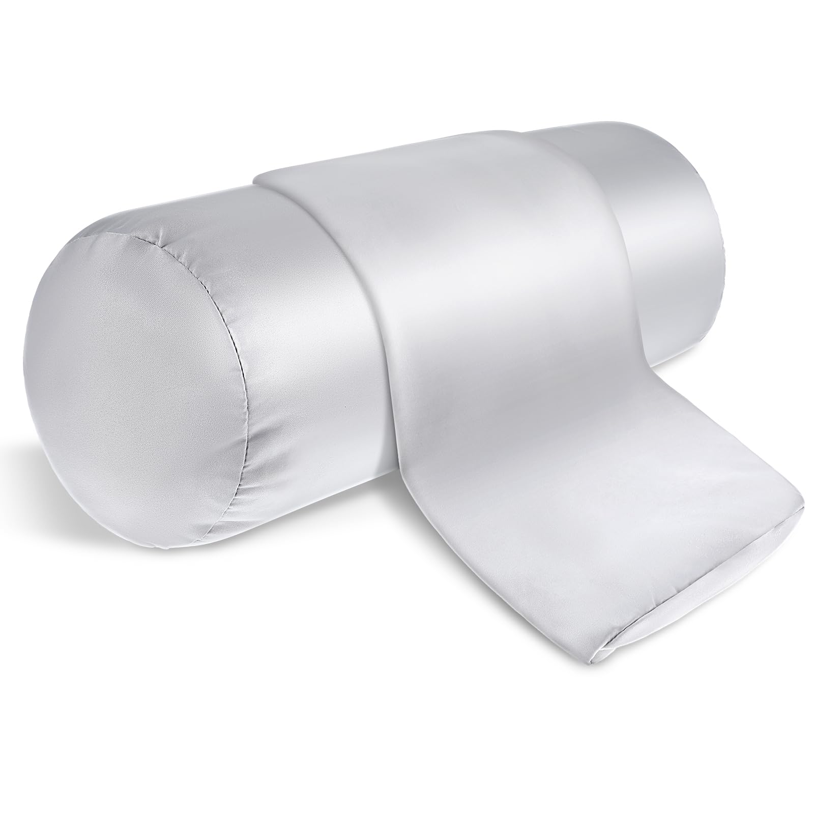 Prasacco 2 Packs Round Neck Pillow Covers 16 x 5.9 Inch Neck Roll Pillow Case Bolster Pillow Cover with Hidden Zipper Silk Cylinder Pillow Covers Soft Bolster Pillowcases for Neck Roll Pillow