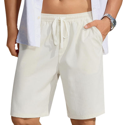COOFANDY Mens Casual Shorts Elastic Waist Drawstring Shorts Summer Beach Shorts with Pockets White