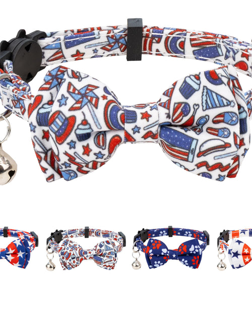 Cargar imagen en el visor de la galería, Gyapet Collar para gatos con pajarita, cascabel, seguridad antiahogo, gatitos de 7 a 11 pulgadas, 4 de julio, Día de la Independencia, ajustable, bandera de EE. UU.-Grafiti
