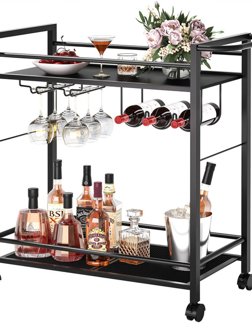 Load image into Gallery viewer, Joaxswe Bar CartHome Bar Serving Cart with Storage Shelves 2 Tier Rolling Beverage Cart with Wheels Modern Wine Cart with Wine Rack and Glass Holder for Kitchen Living RoomDinning RoomBlack
