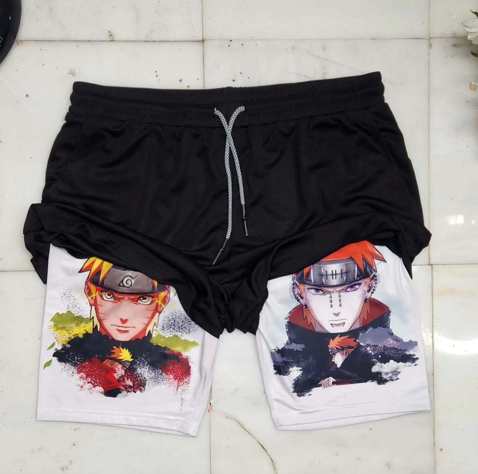 2023 Summer Men's Double Layer Anime Print Shorts