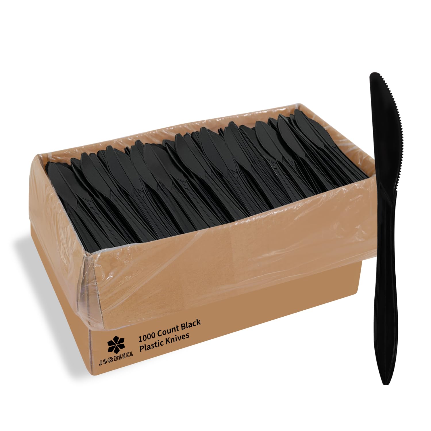 JSQBSECL [1000 Pack] Disposable Plastic Knives-Party Dimensions Bulk Black Disposable Silverware Plastic Cutlery Knife (Knives)