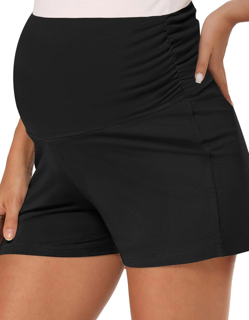 Load image into Gallery viewer, Peauty Over Belly Maternity Shorts Comfy Maternity Lounge Shorts Maternity Pajama Shorts Maternity Workout Shorts (Black XL)
