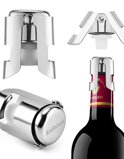Load image into Gallery viewer, 3-Pack Leak-Proof Champagne Bottle Stoppers Stainless Steel Reusable Wine Stoppers Vacuum Sealer for Fresh Sparkling Wine
