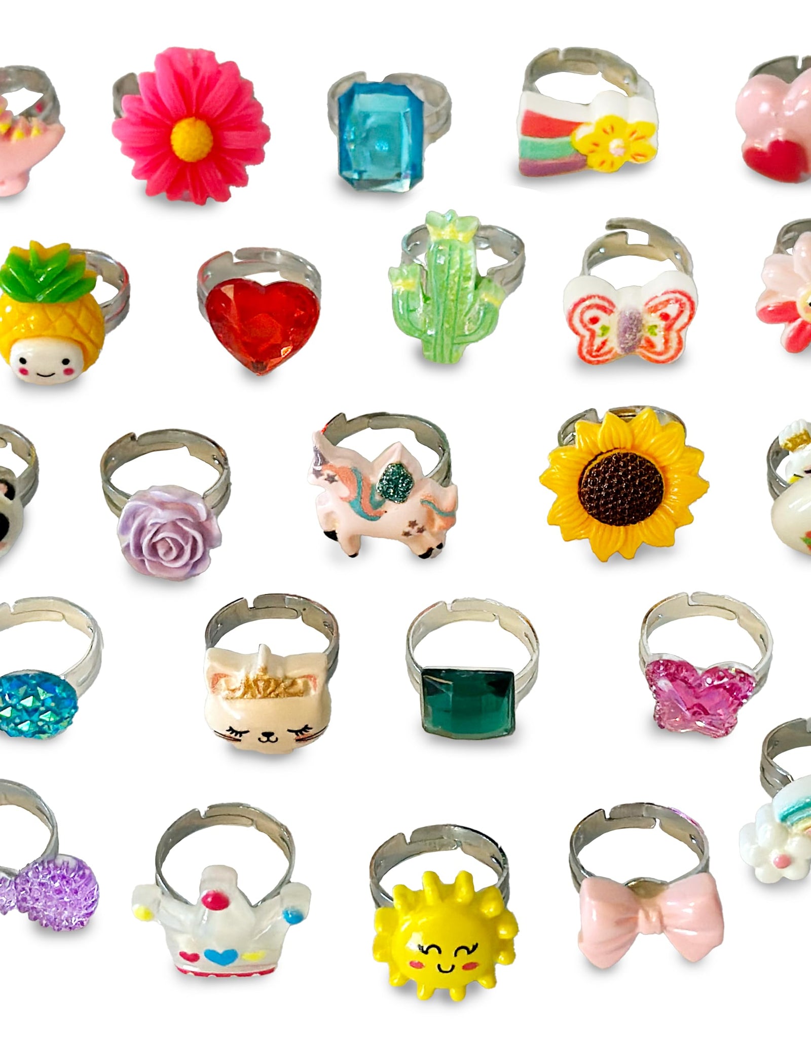 Jewel Rings for Kids 24 Adjustable Pretend Play Dress Up Rings for Girls Play Jewelry for Little Girls In Purple Gift Box Unique and No Duplicates - Great Birthday Gift for Girls Ages 3 4 5 6 7 8