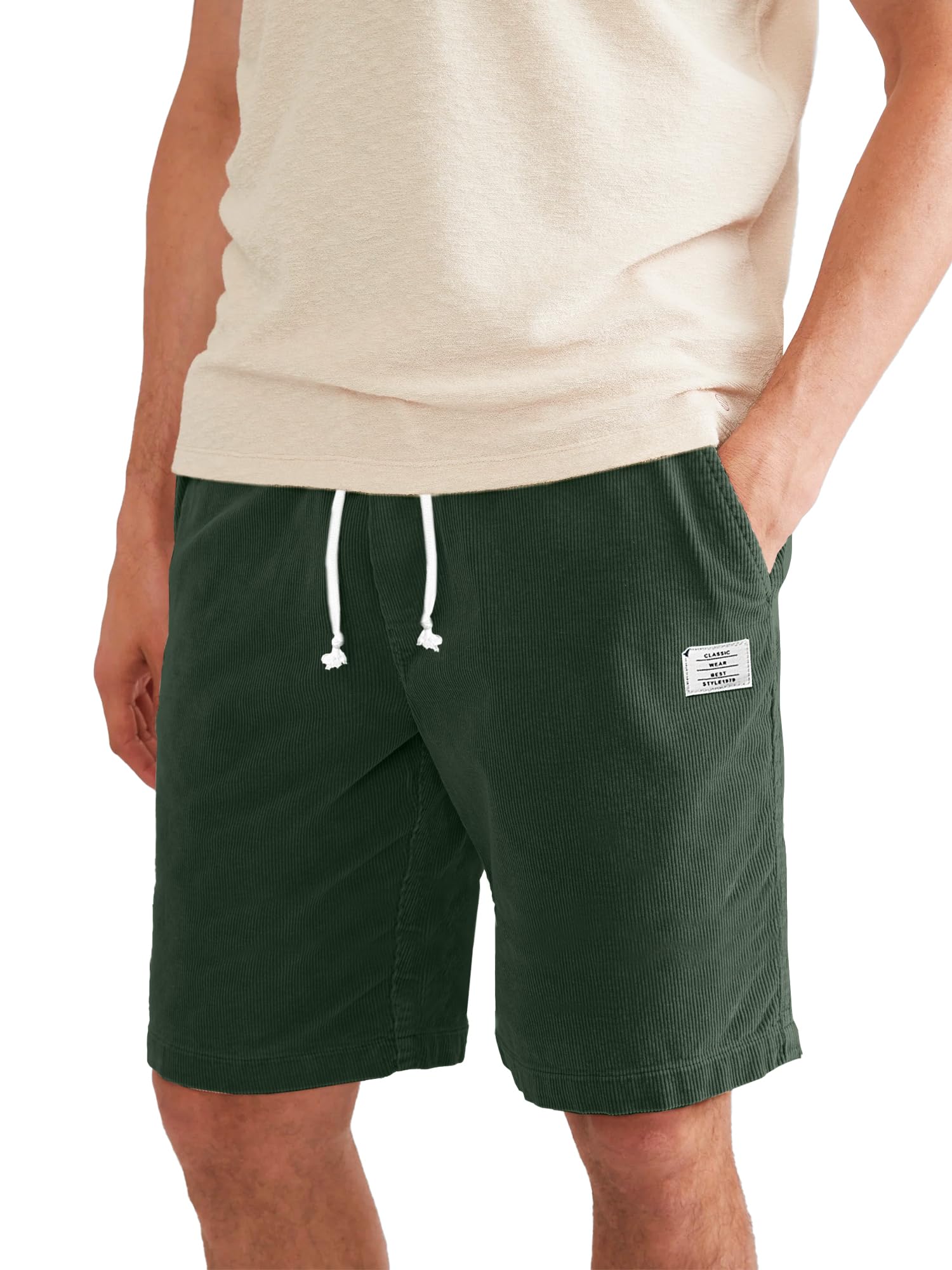 HOTake Mens Corduroy Shorts Mens Cotton Shorts Summer Beach Sweat Shorts Casual for Men Small Dark Green