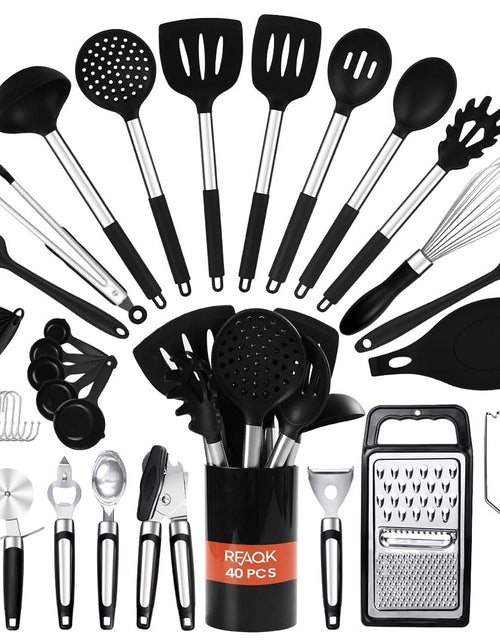 Cargar imagen en el visor de la galería, 40PCs Silicone Cooking Utensils Set 446℉ Heat Resistance RFAQK BPA Free Kitchen Utensils Set for Nonstick Cookware Gadgets includes Can Opener Potato SmasherPeelerTongsSpatula SetPizza Cutter
