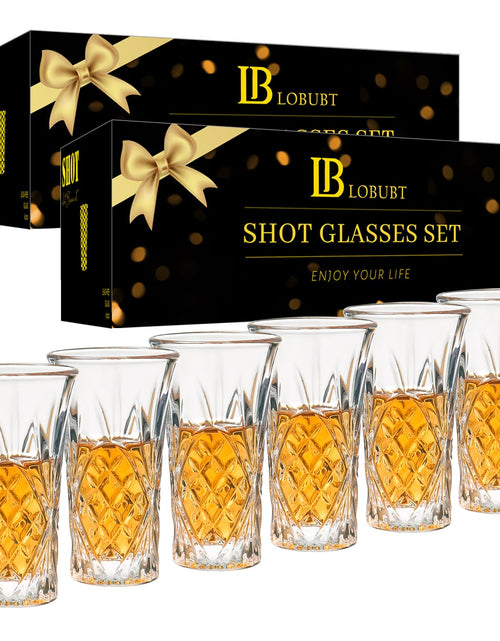 Load image into Gallery viewer, LOBUBT 2 oz Shot Glasses Set12-Pack Shot Glass with Heavy Base Crystal Shot Glasses Bulk Small Glass Cups for Liqueur Spirits Bar Party Favor Housewarming Gift
