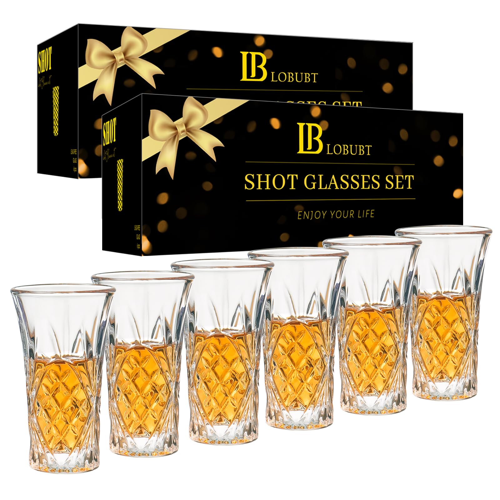 LOBUBT 2 oz Shot Glasses Set12-Pack Shot Glass with Heavy Base Crystal Shot Glasses Bulk Small Glass Cups for Liqueur Spirits Bar Party Favor Housewarming Gift