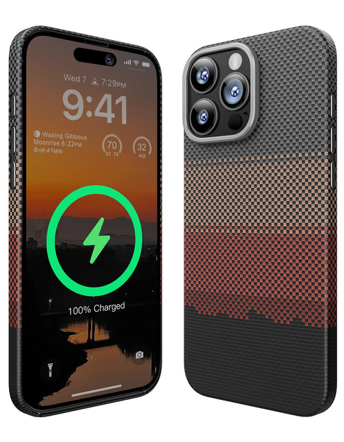 Cargar imagen en el visor de la galería, memumi Magnetic Case for iPhone 16 Pro Carbon Fiber, Compatible with Mag-Safe Sturdy Durable Cover for iPhone 16 Pro Aramid Fiber Case with Military Grade Drop Protection Black
