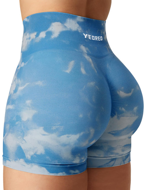 Load image into Gallery viewer, YEOREO Scrunch Butt Jada Shorts Workout Shorts Tie Dye Seamless Jada Shorts Gym Athletic Biker Screen Print 3.6" Shorts Blue S
