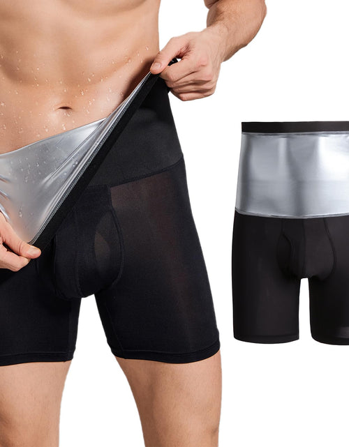 Load image into Gallery viewer, Akkad Kuti Sauna Sweat Shorts for Men Workout Compression Shorts Tummy Control Shapewear High Waist (Sauna Shorts SilverL)
