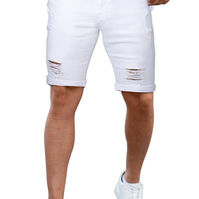 GINGTTO Mens White Shorts Casual Denim Ripped Jean Shorts Men Slim Fit Summer 28