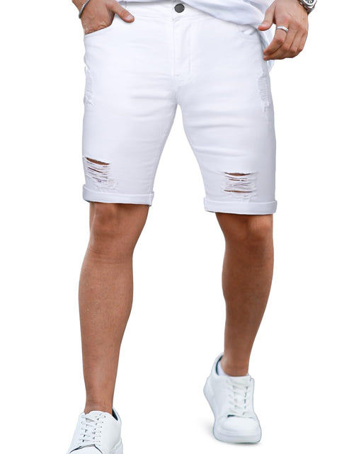 Load image into Gallery viewer, GINGTTO Mens White Shorts Casual Denim Ripped Jean Shorts Men Slim Fit Summer 28
