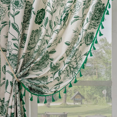 F-CHU Bohemian Curtains for Bedroom 63 Inch Length French Country Floral Drapes Farmhouse Rustic Window Curtain Panels for Bedroom Chic Cotton Linen Blend Toile Curtain，2 Panel
