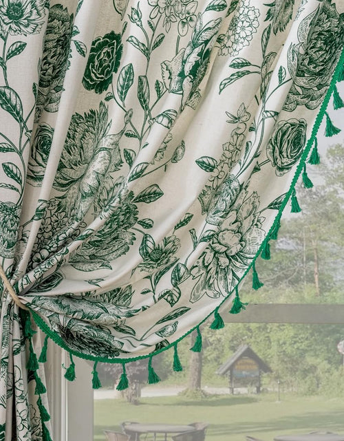 Cargar imagen en el visor de la galería, F-CHU Bohemian Curtains for Bedroom 63 Inch Length French Country Floral Drapes Farmhouse Rustic Window Curtain Panels for Bedroom Chic Cotton Linen Blend Toile Curtain，2 Panel
