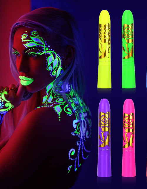 Load image into Gallery viewer, glow in the dark body face paint 6pcs UV Crayon Kit neon accessories for glow party suppliesneon party decorations for Birthday Party Halloween Masquerade Makeup for Kids Adult
