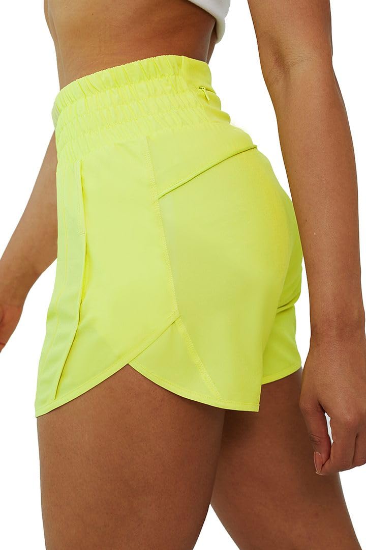 Tough Mode Yellow Shorts for Women Womens Athletic Shorts High Waisted Running Shorts Pockets Sporty Shorts Gym Elastic Workout Short-XL