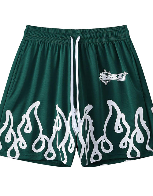 Load image into Gallery viewer, DIOTSR Mens Flame Graphic Basketball Shorts Drawstring Running Workout Shorts Summer Cool Casual Shorts (05 Green &amp; WhiteX-Small)
