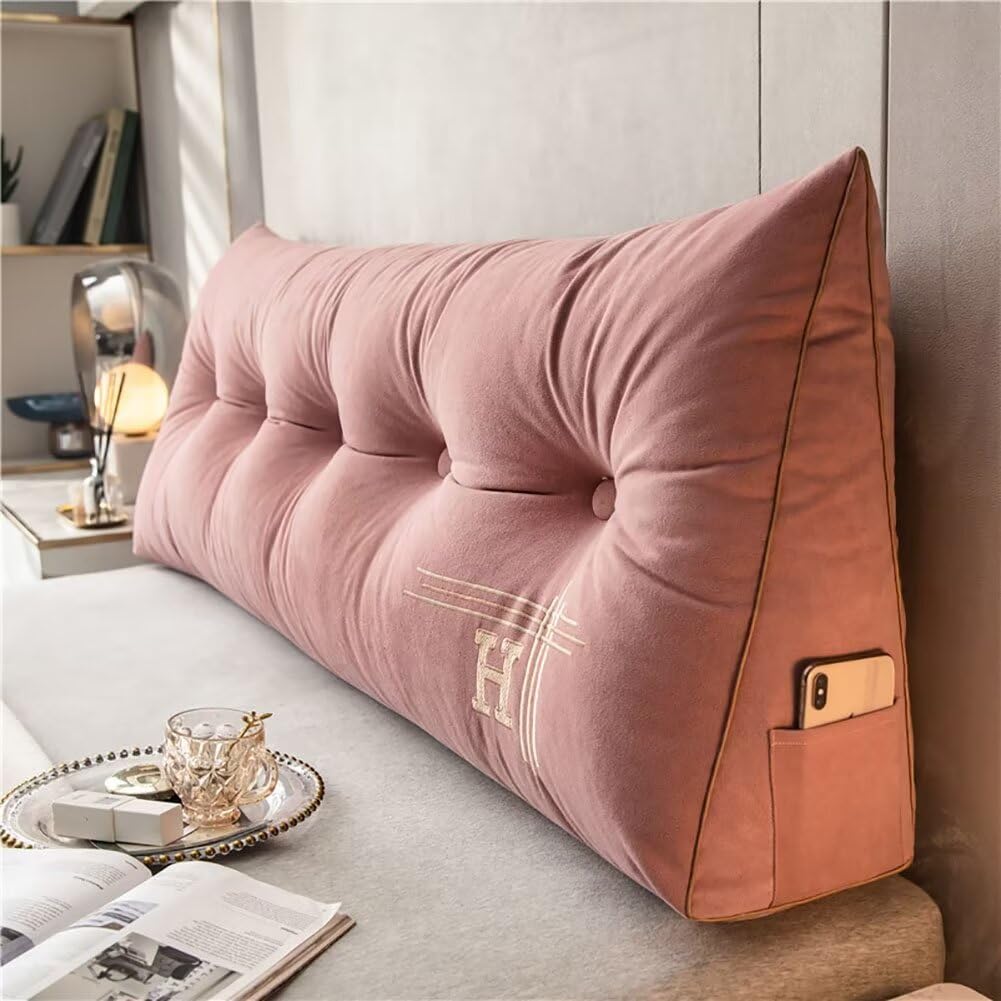 Jaysydd Almohada de cabecera rosa para dormitorio, cuña, almohada de cuerpo doble, almohada de cuña, almohada de respaldo de cabecera para sentarse en la cama…