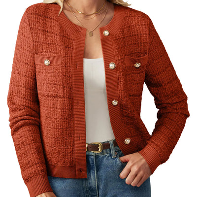 GRACE KARIN Womens 2024 Fall Winter Knit Cardigan Sweaters Long Sleeve Crew Neck Button Open Front Outwear Orange